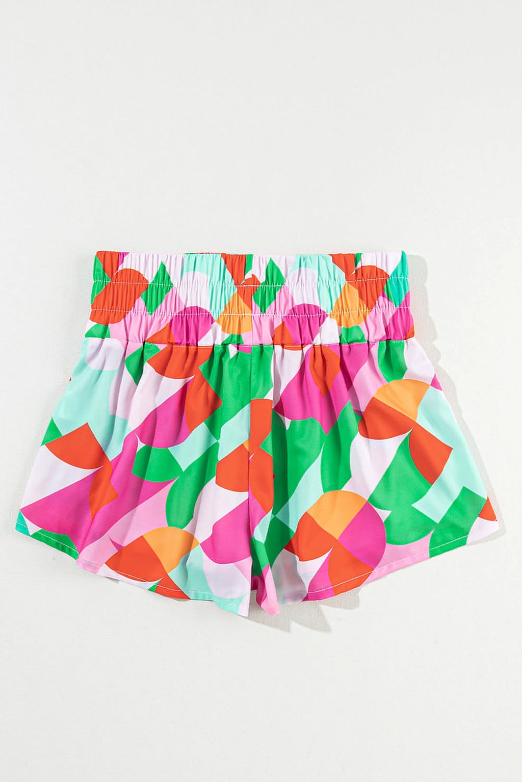 Green Abstract Print Smock Waist Casual Shorts - enhanced image 7