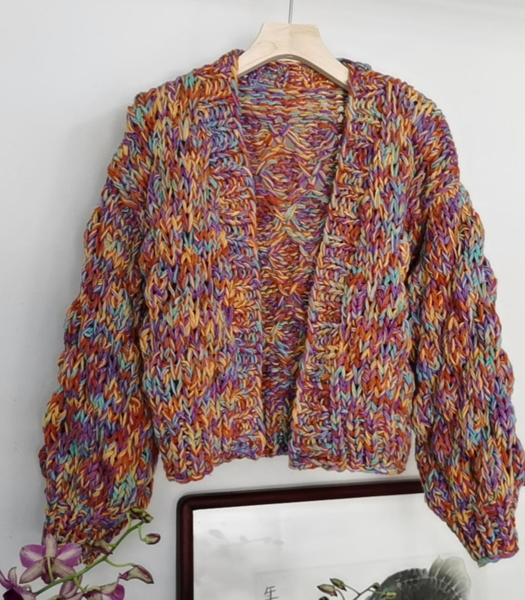 A.1 Hand-woven VG Rainbow Woven Lantern Sleeve Knitted Sweater Women - enhanced image 7
