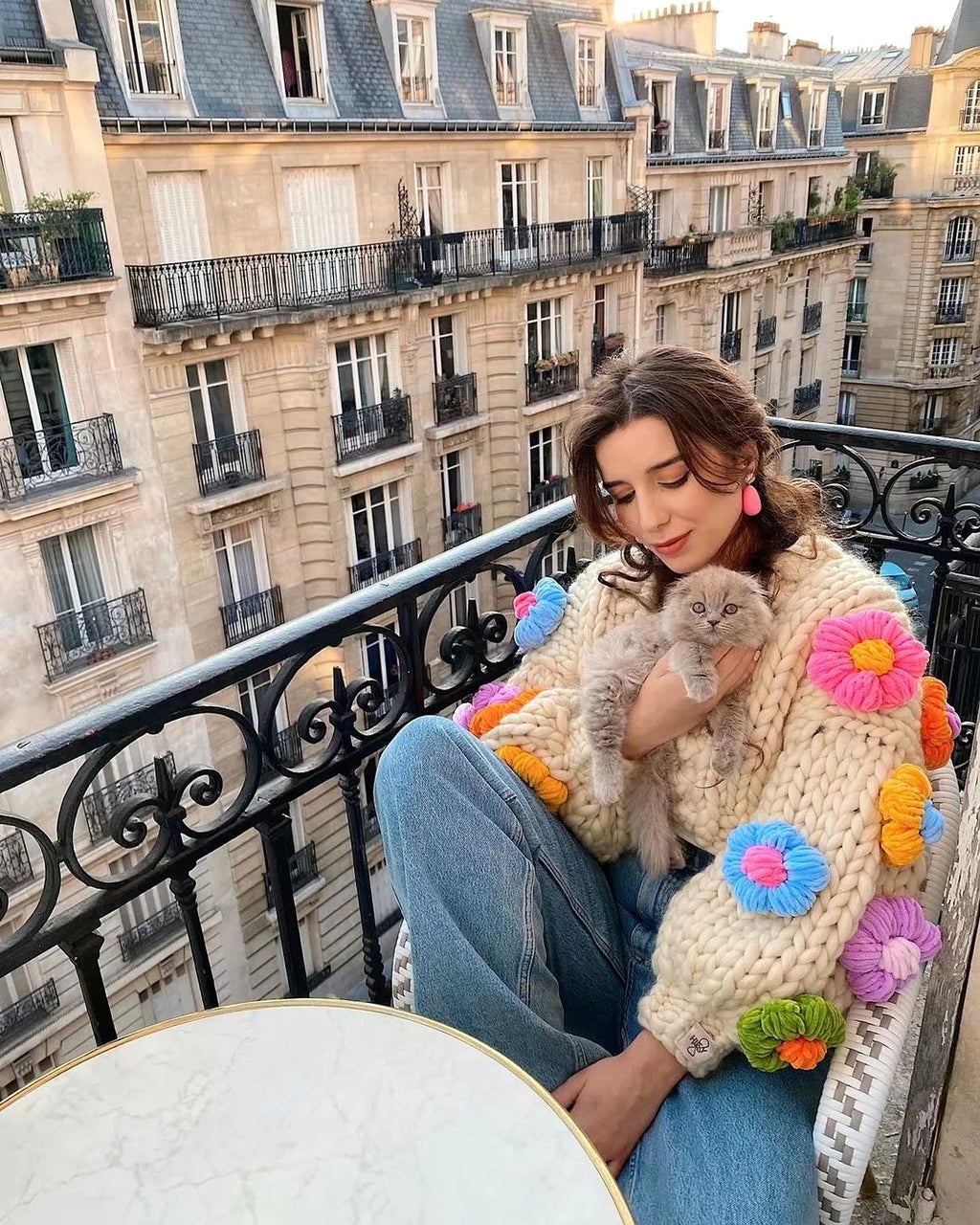 Handmade Crochet Cardigan Sweater Women Fruit Jacquard Embroidery - enhanced image 7
