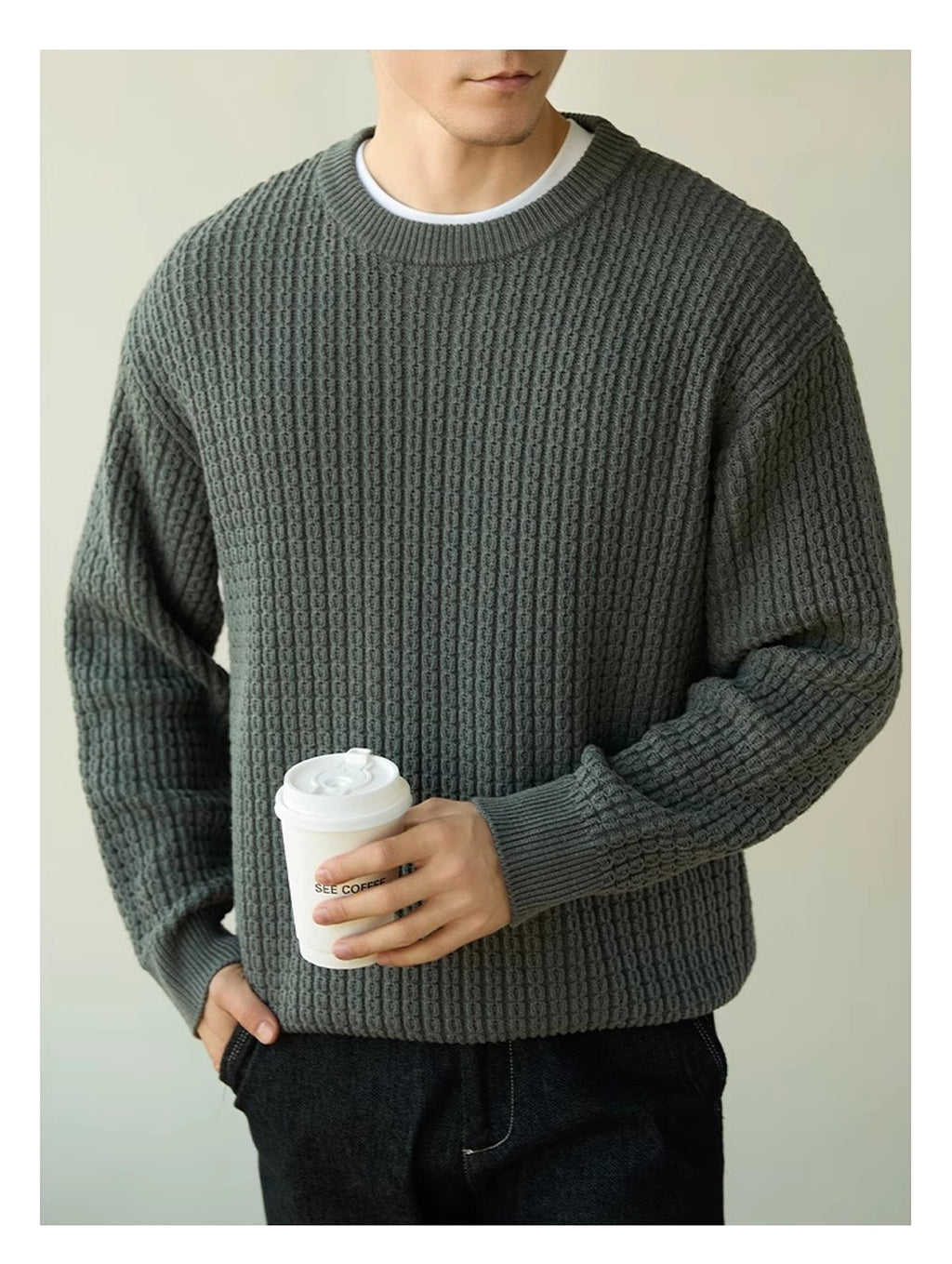 High-end Long Sleeve Loose Round Neck Men's Knitwear - enhanced image 7