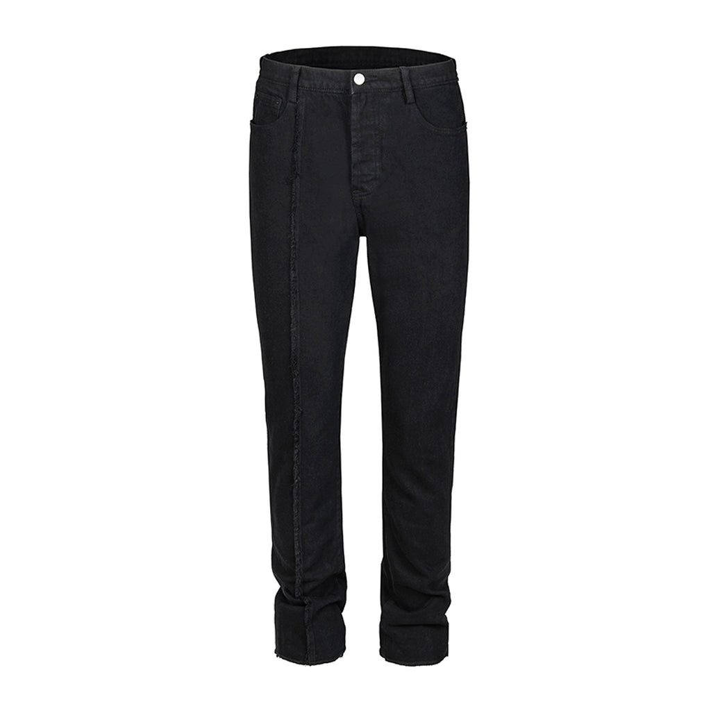 High Street Dark 3D Cut Solid Black Vintage Jeans Men - enhanced image 7