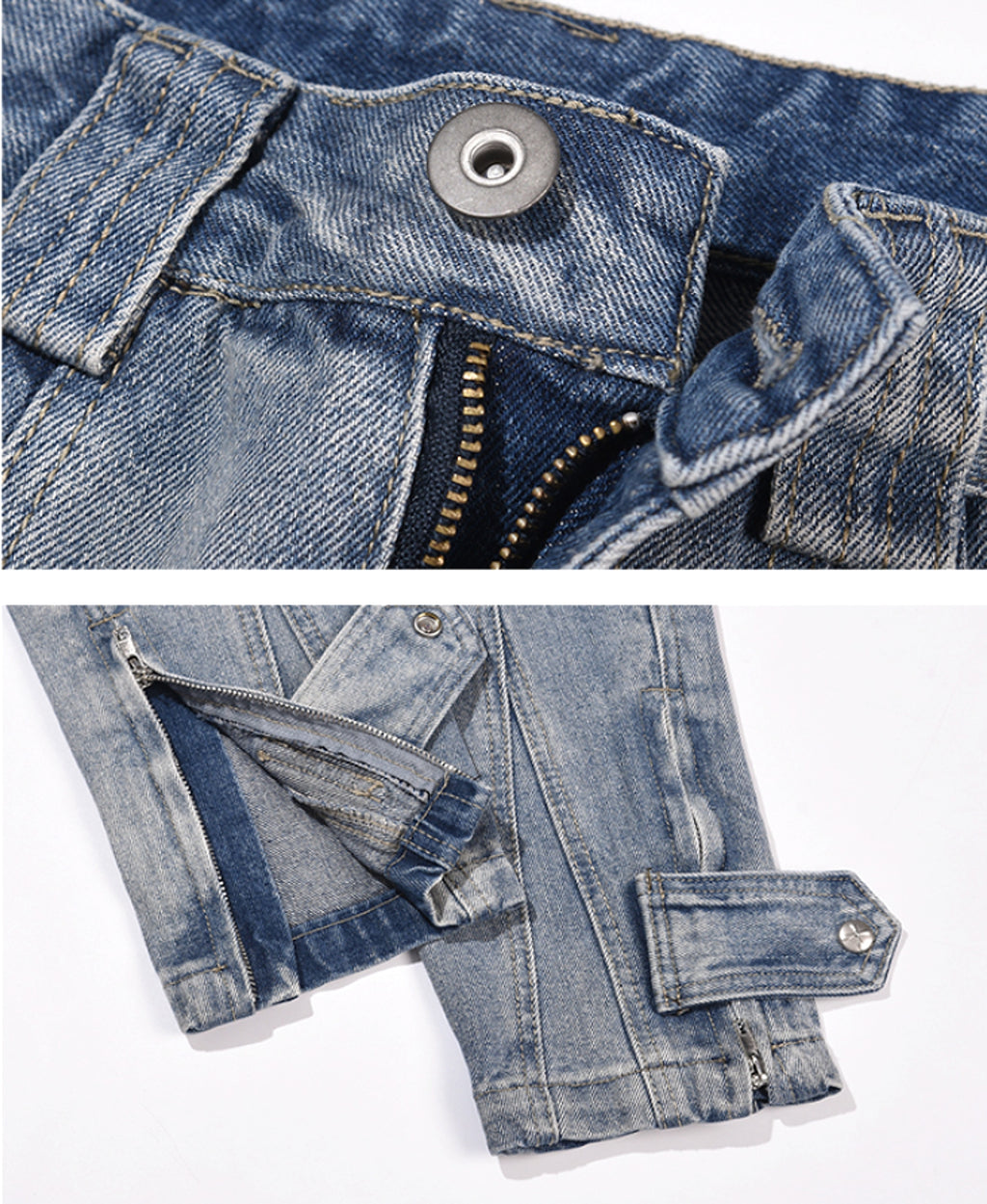 High Street Distressed 3D Cut Jeans With Side Zipper Men - enhanced image 7