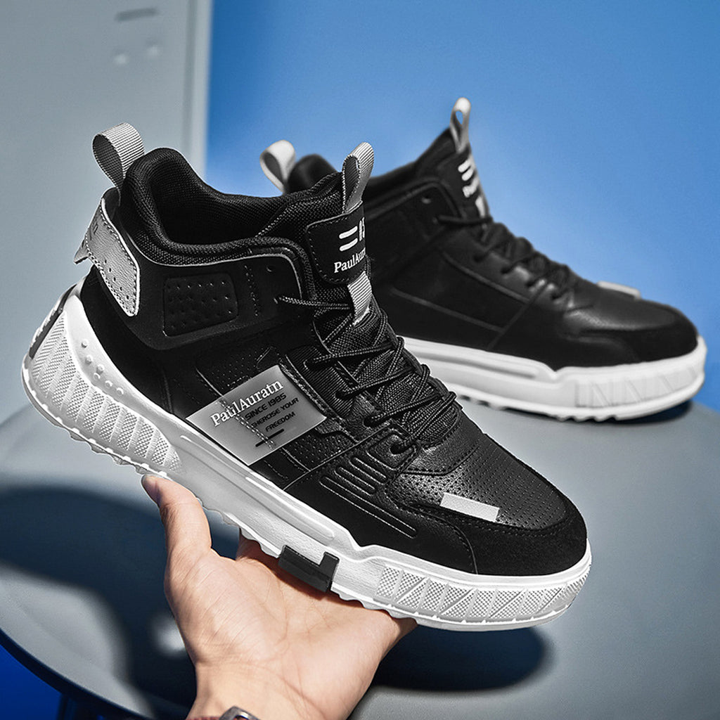 High-Top Leather Panel Casual Sneakers - enhanced image 7
