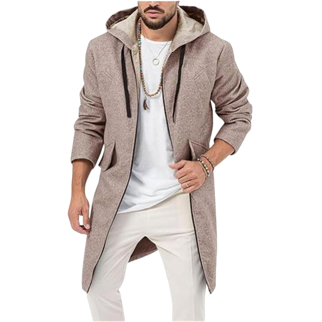 Hooded Jacket Single Zipper Cardigan Woolen Men's Coat - enhanced image 7