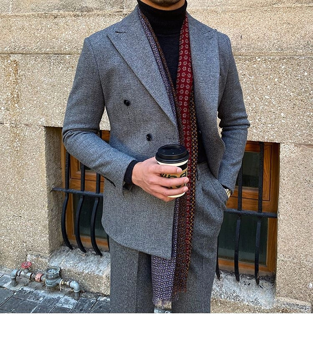 Houndstooth Double Breasted Slim Fit Suit Men's Suit - enhanced image 7