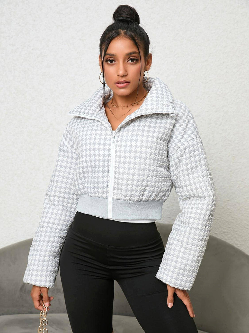 Houndstooth Zip-Up Jacket - enhanced image 7