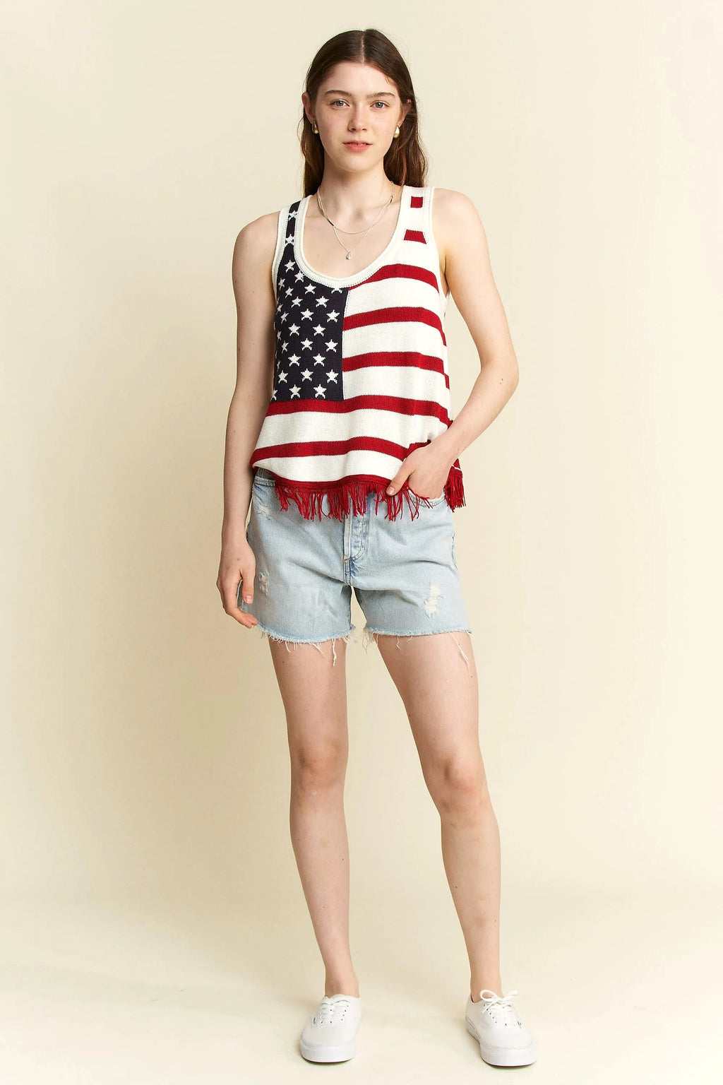 Jade By Jane American Flag Fringe Tank Top - enhanced image 7