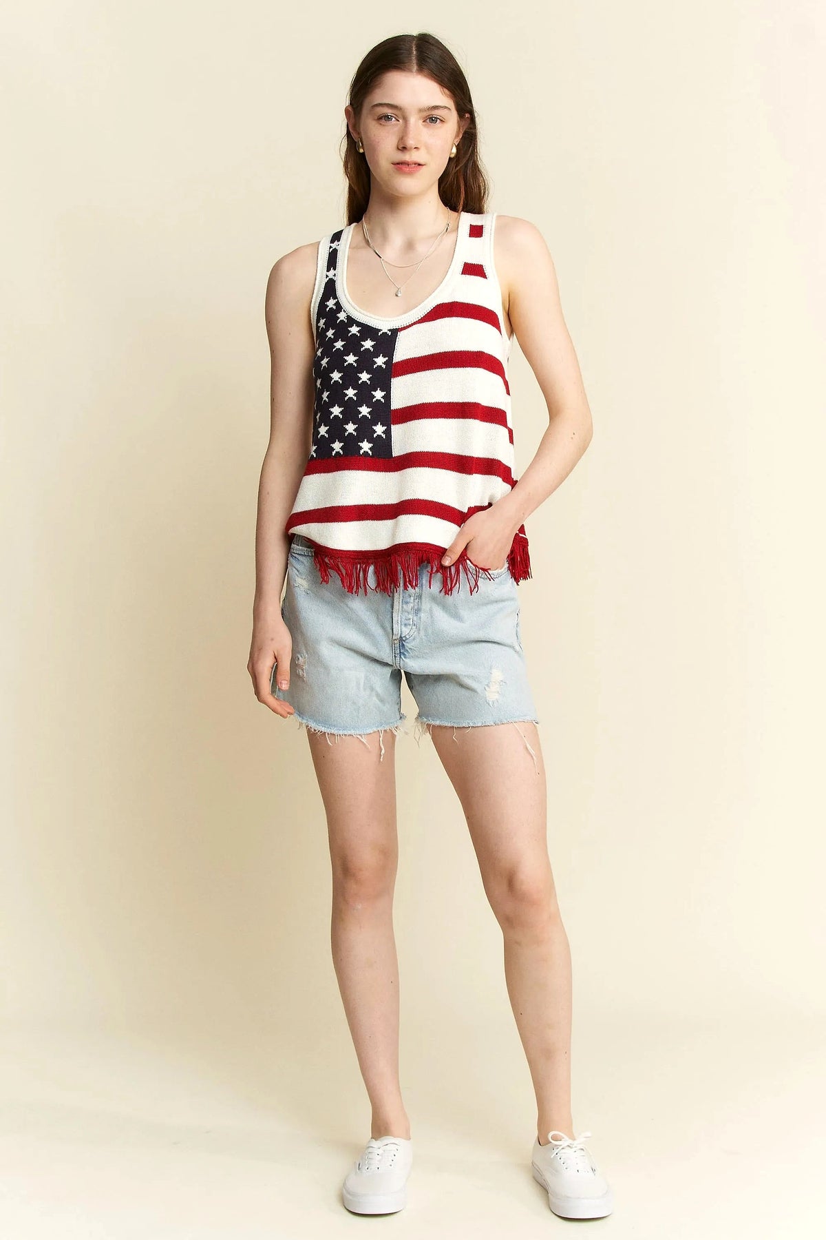 Jade By Jane American Flag Fringe Tank Top - enhanced image 7