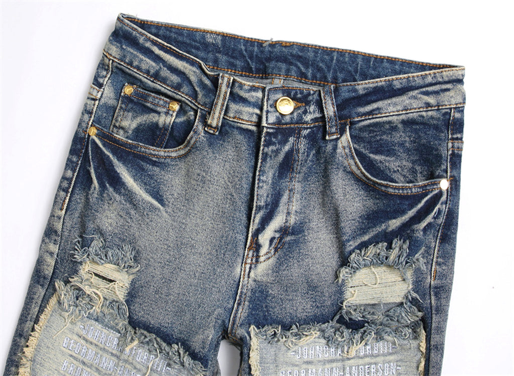 RawEdge™ – Distressed Patchwork Slim Jeans - enhanced image 7