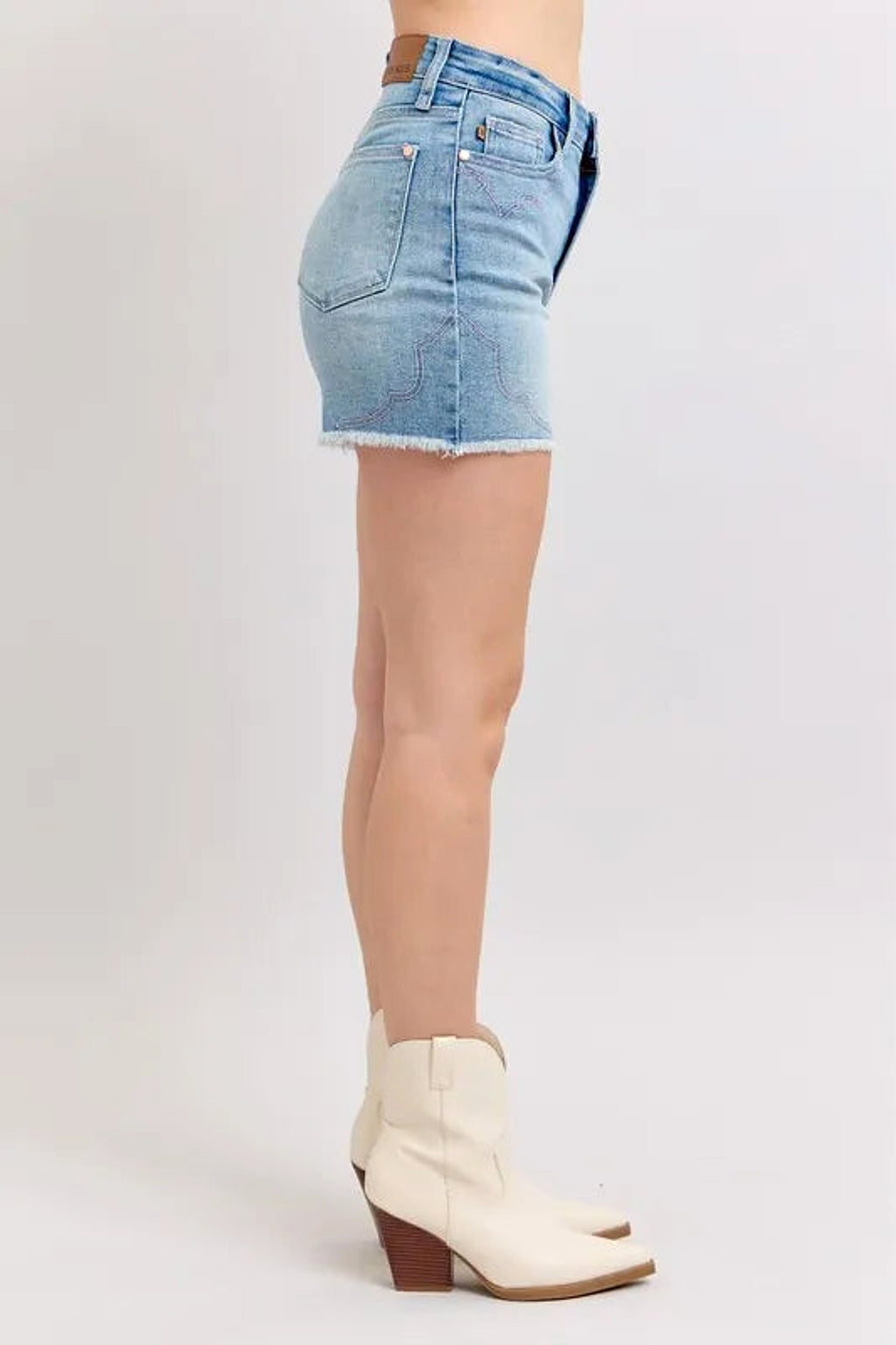 Judy Blue Full Size High Waist Western Embroidery Detail Cut Off Denim Shorts Plus Size - enhanced image 7