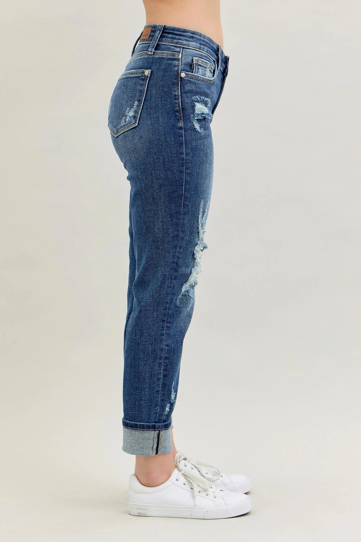 Judy Blue Full Size Mid Rise Cuffed Destroy Bf Jeans Plus Size - enhanced image 7