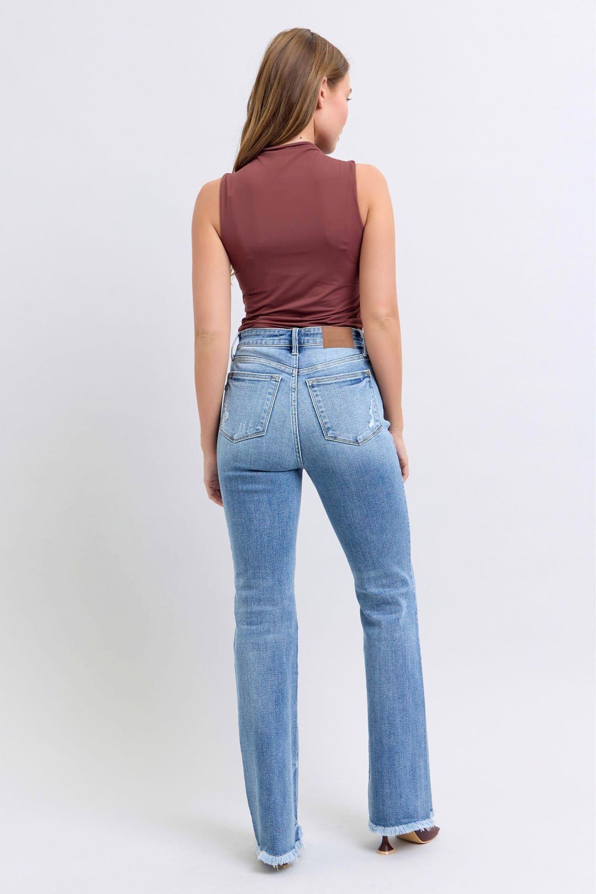 Judy Blue Full Size Raw Hem High Rise Bootcut Jeans - enhanced image 7