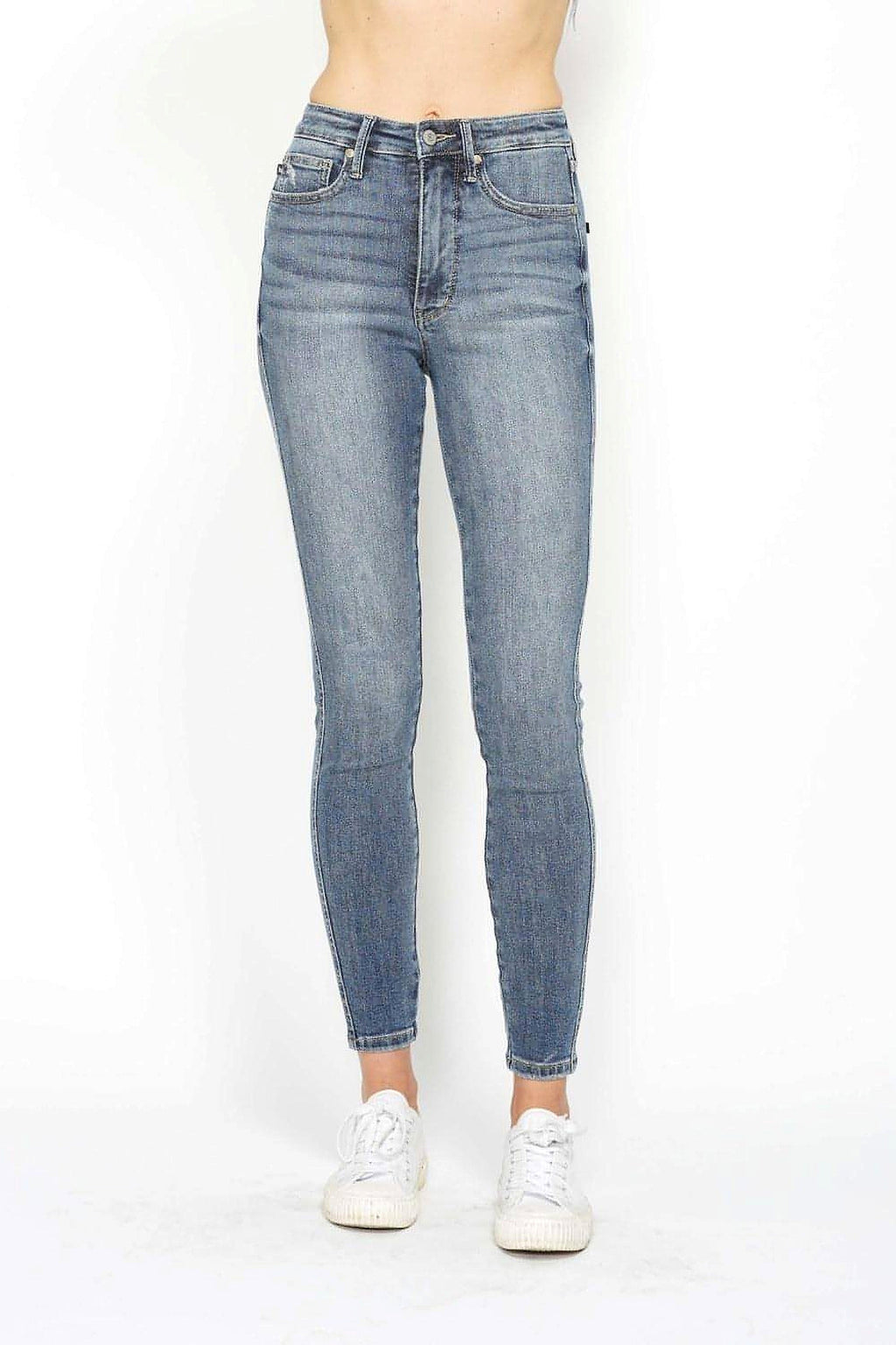 Judy Blue Full Size Tummy Control Contrast Wash Skinny Jeans - enhanced image 7
