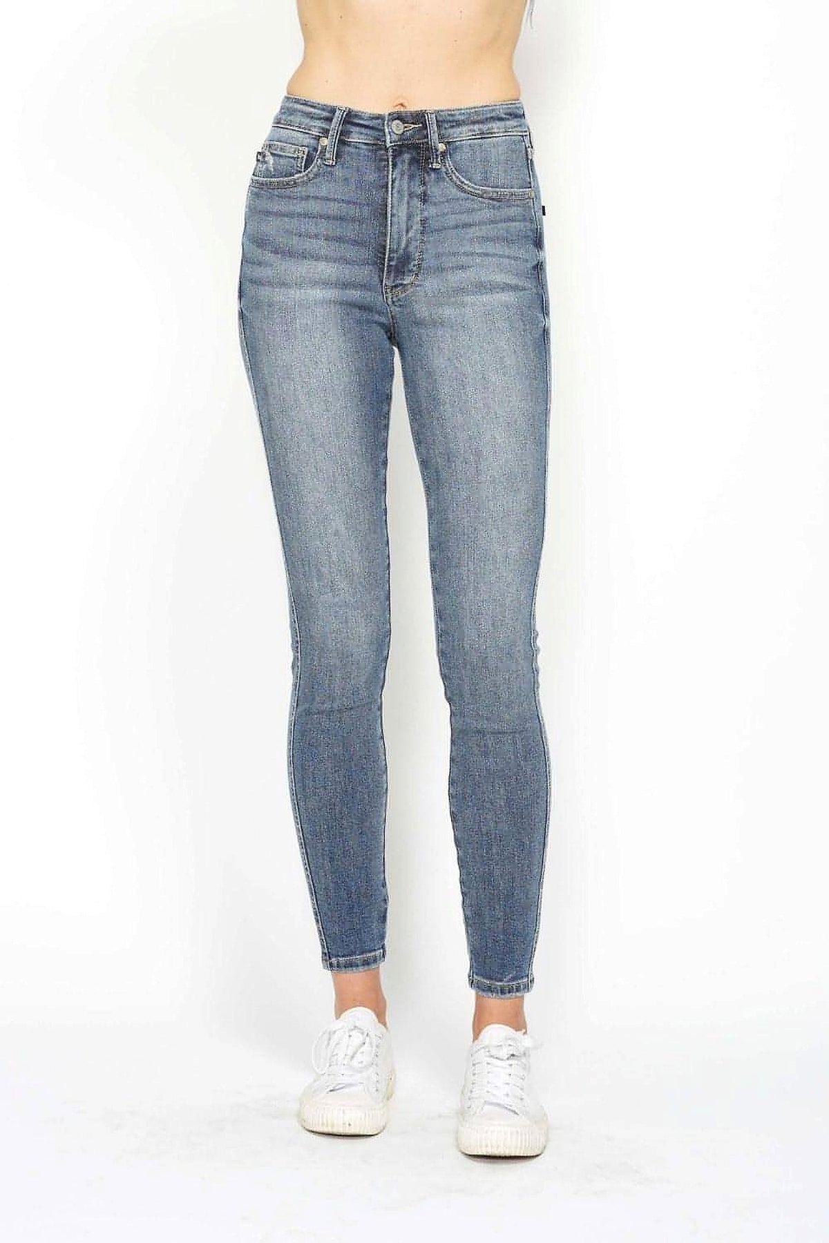 Judy Blue Full Size Tummy Control Contrast Wash Skinny Jeans - enhanced image 7