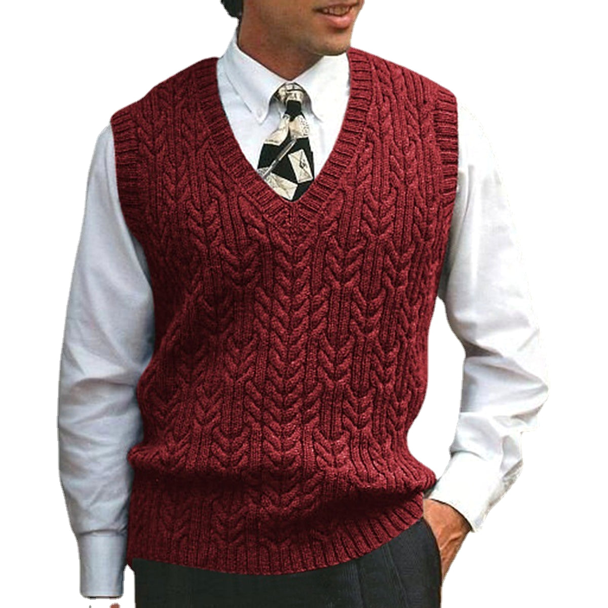 Knitted Vest V-neck Sweater Solid Color Casual - enhanced image 7