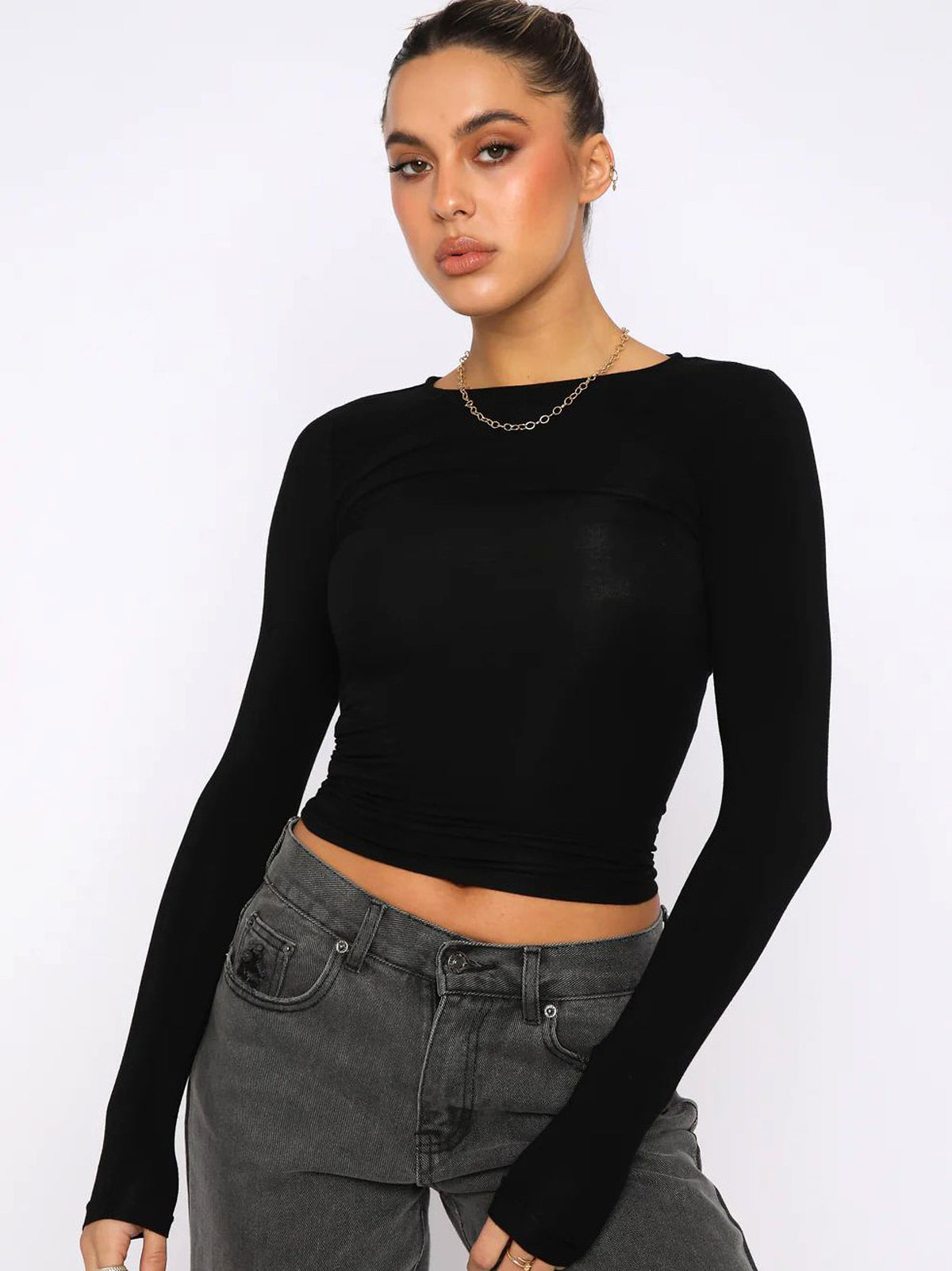 A1. Knitwear Tight Casual Long Sleeve T-shirt Women - enhanced image 7