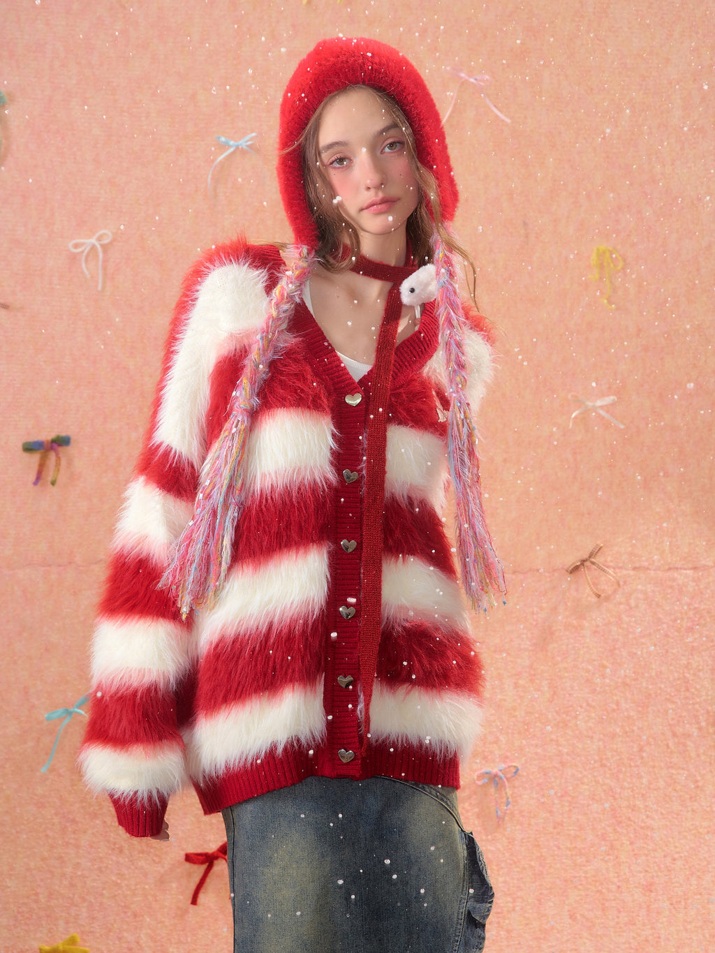 Lady In A Thick Red Sweater With Stripes - enhanced image 7