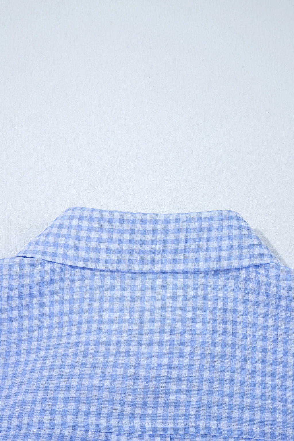 Light Blue Gingham Short Puff Sleeve Button Up Shirt - enhanced image 7
