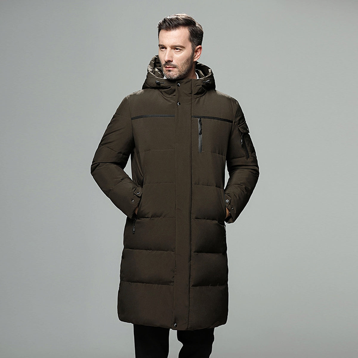 Long padded down jacket for men - enhanced image 7
