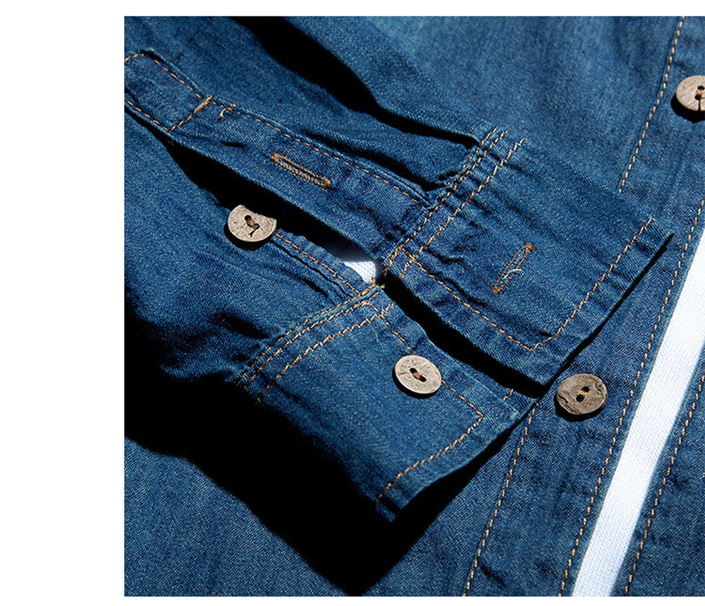 Long Sleeve Denim DressShirt Jacket Slim Style Men's Thin - enhanced image 7