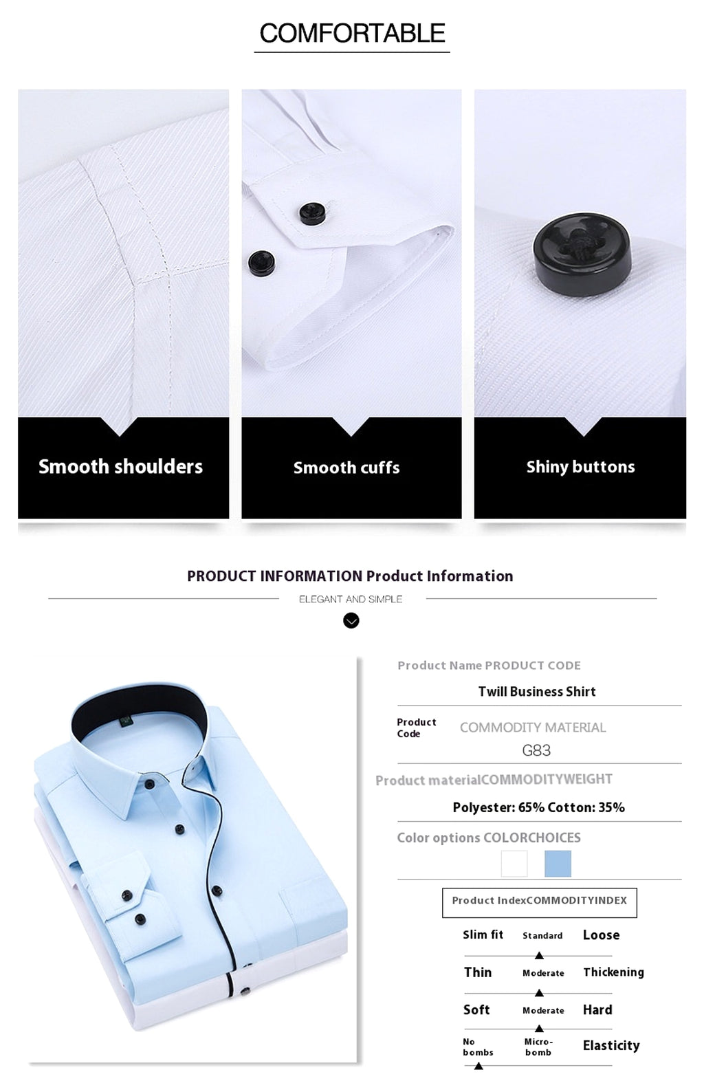 Long Sleeve Men's Business Pure Color Shirt - enhanced image 7