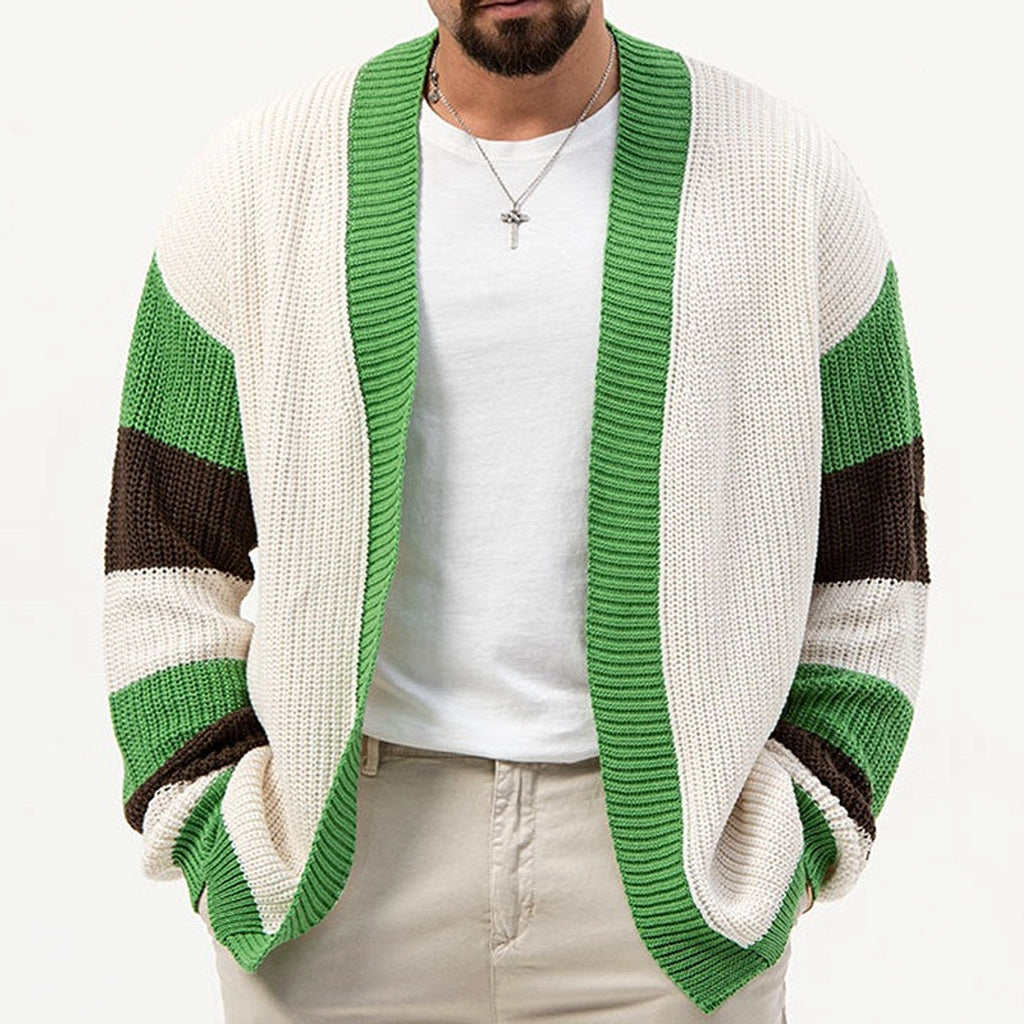 A.1 Loose Contrast Color Woolen Cardigan Jacket Sweater Men