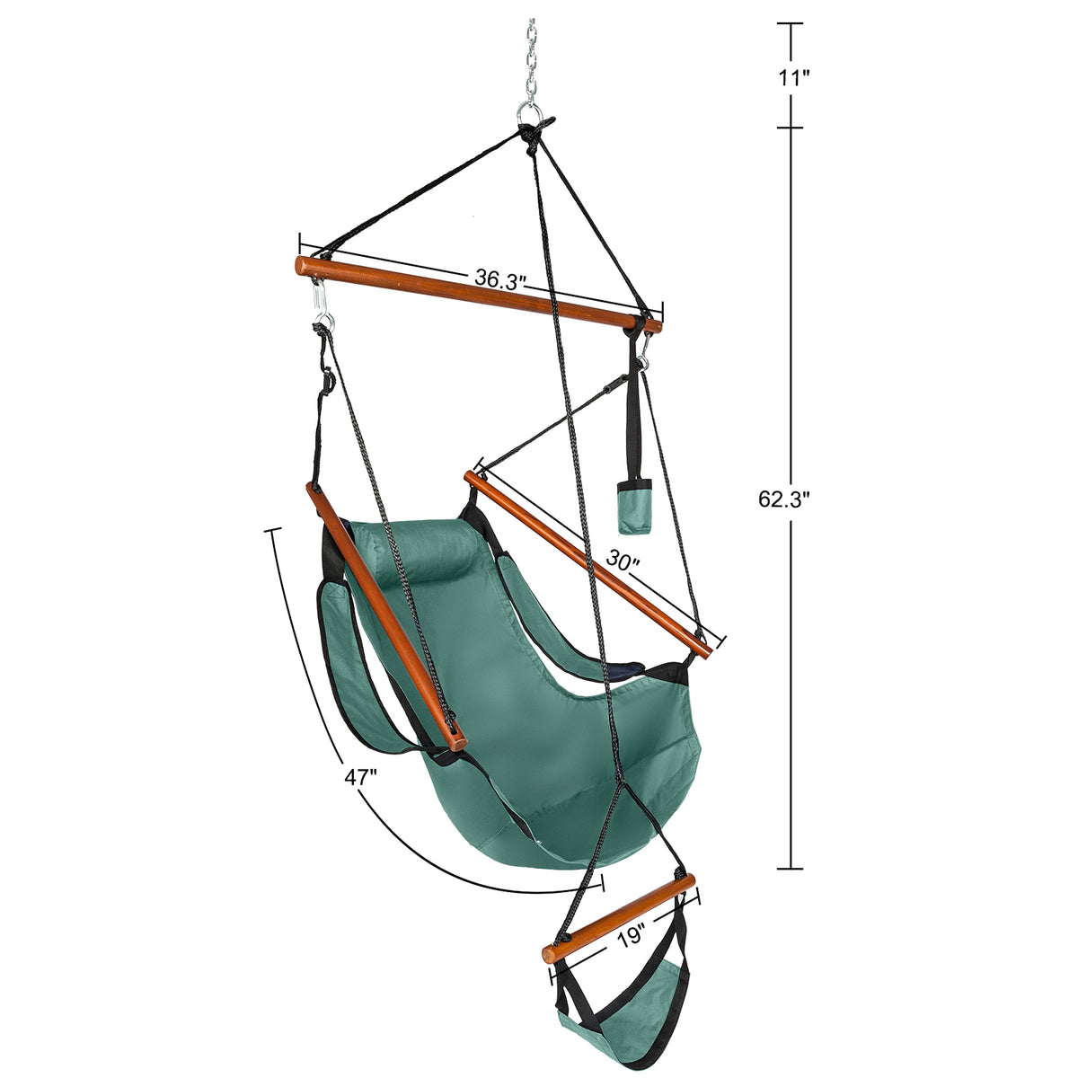 LuxeSwing™ – Oxford Hanging Chair with Wooden Bar & Cup Holder, Green (US Warehouse) - enhanced image 7