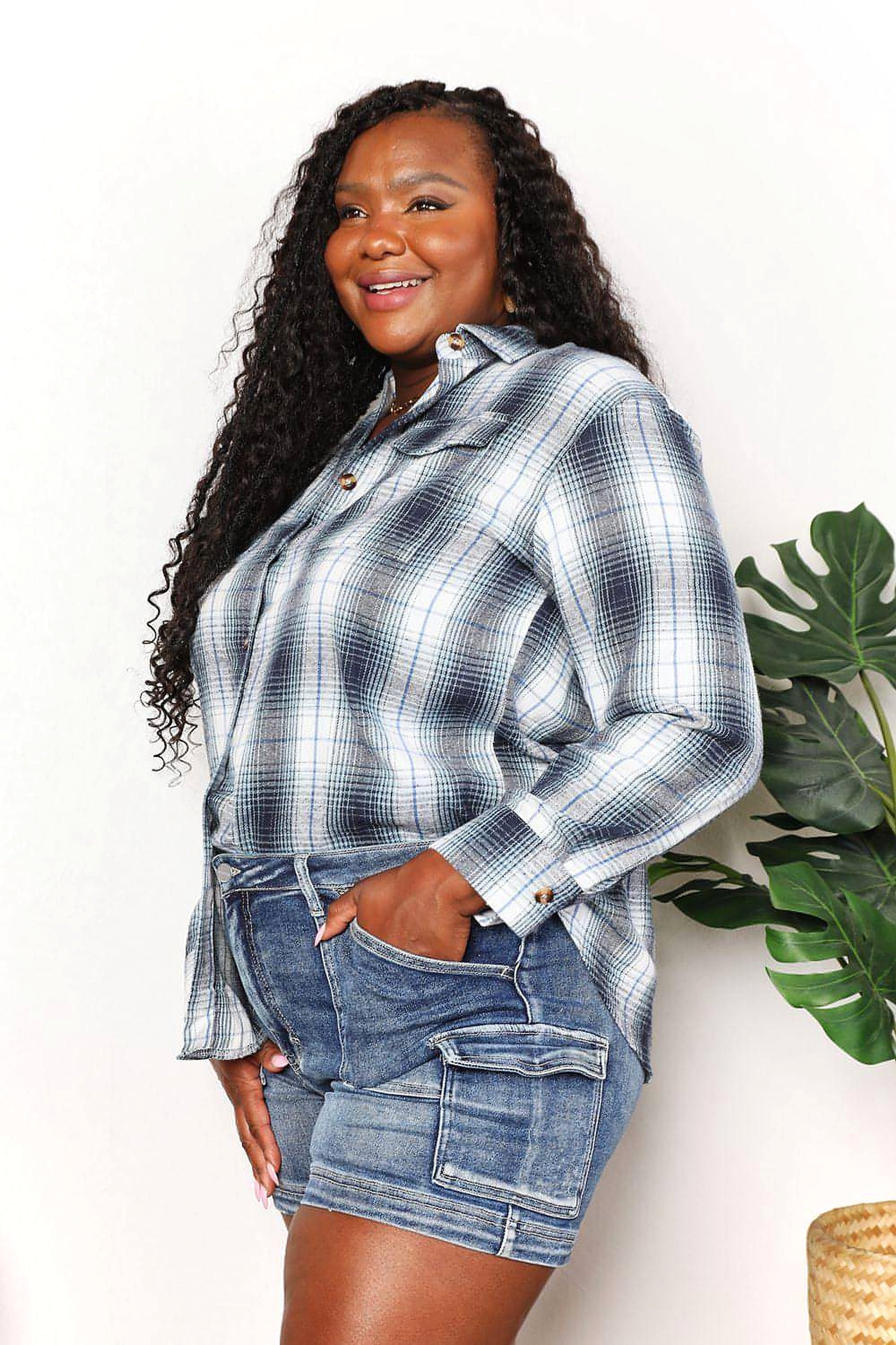 Mandy Plaid Dropped Shoulder Shirt - enhanced image 7