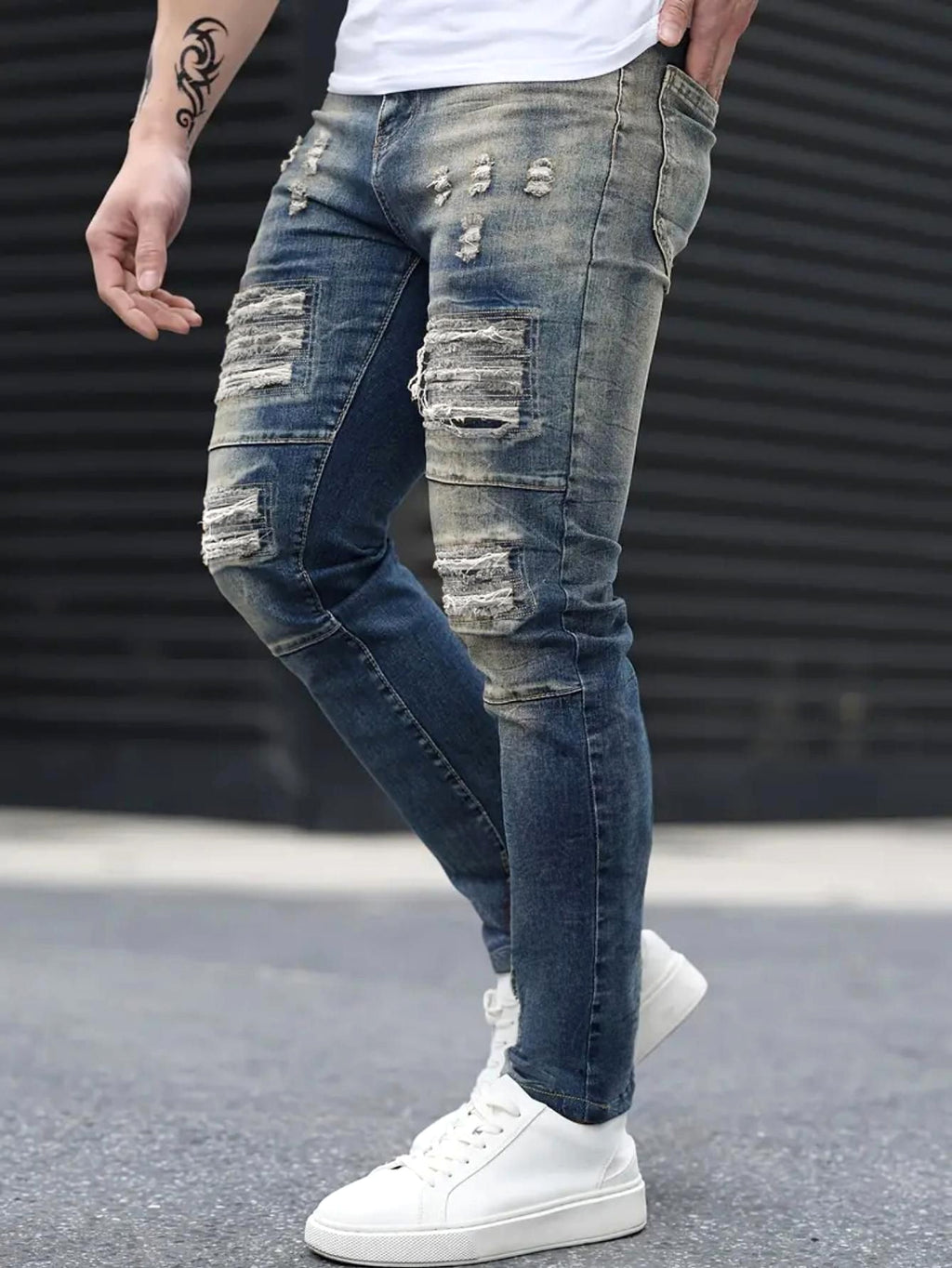 Men’s Ripped Stretch Jeans – Navy High Street | Urban Cool 25 Edition - enhanced image 7