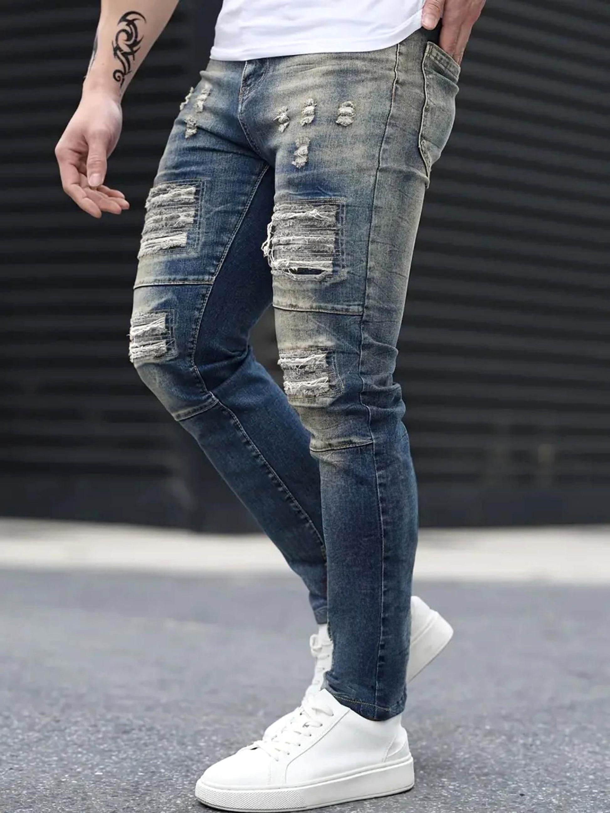 Men’s Ripped Stretch Jeans – Navy High Street | Urban Cool 25 Edition - enhanced image 7