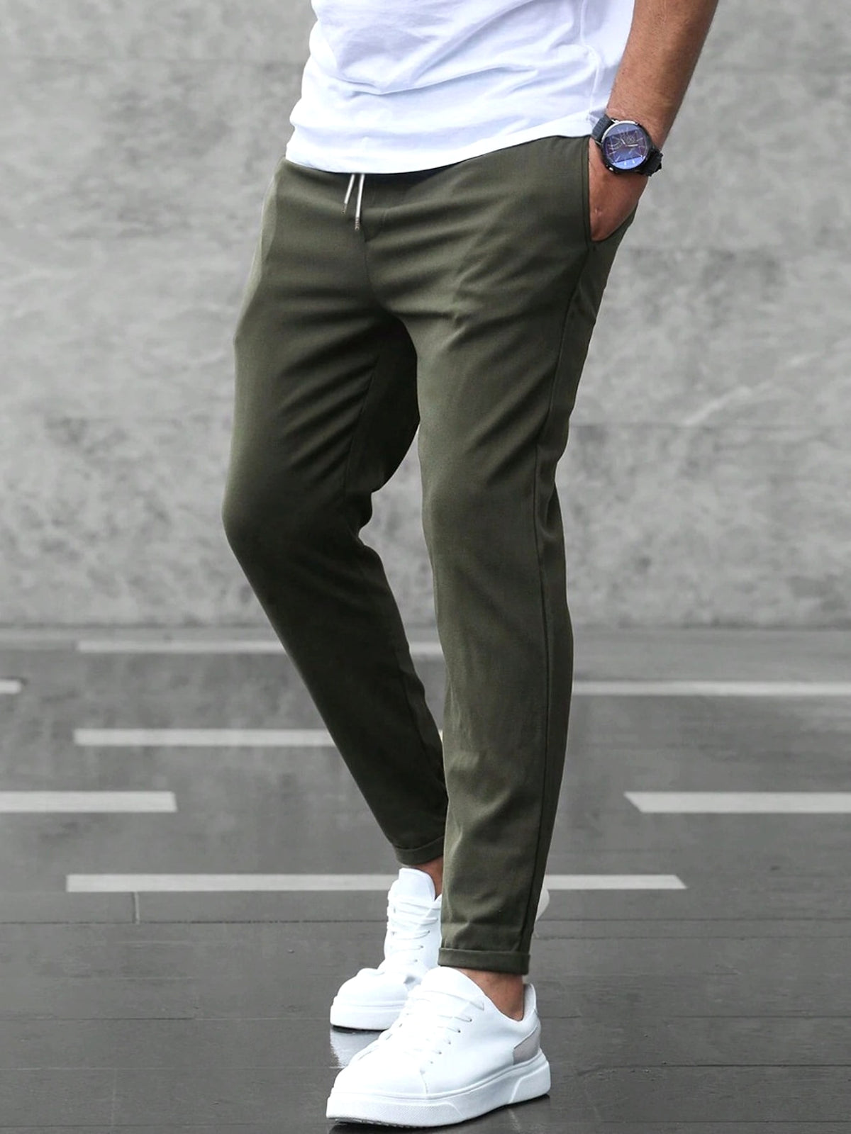 Men’s Slim Fit Casual Pants With Drawstring & Pockets - enhanced image 7