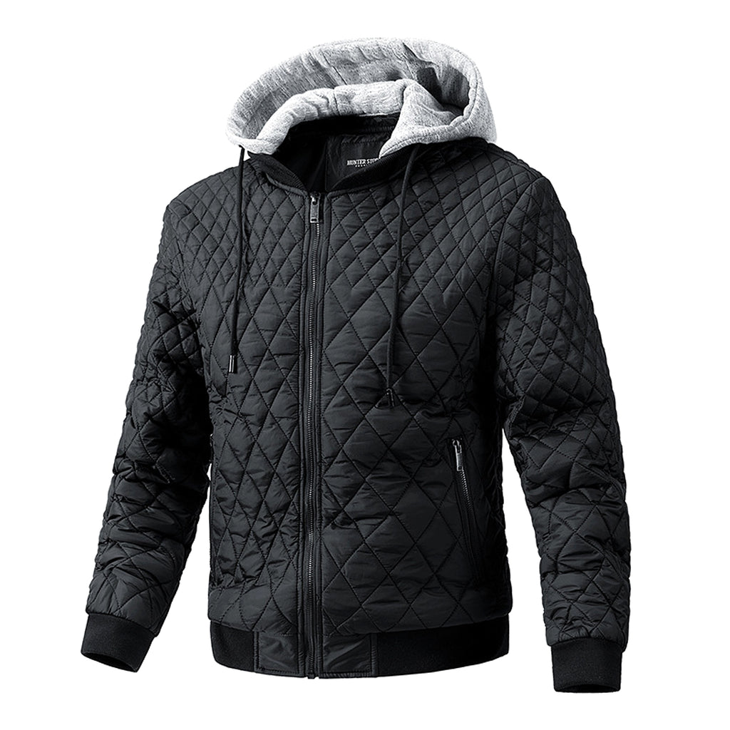 Men's Casual Jacket Quilted Cotton Removable Hood Jacket - enhanced image 7