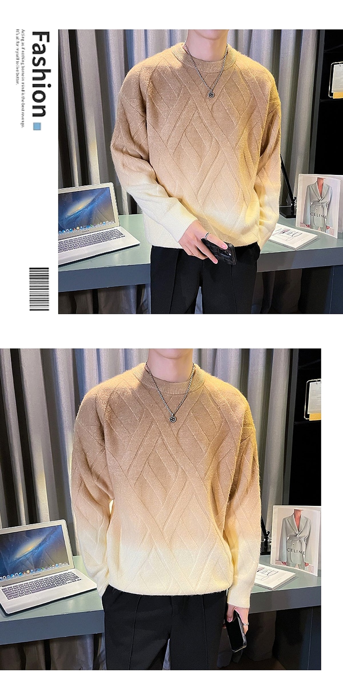 Men's Casual Retro Crew Neck Rhombus Tie-dyed Sweater - enhanced image 7