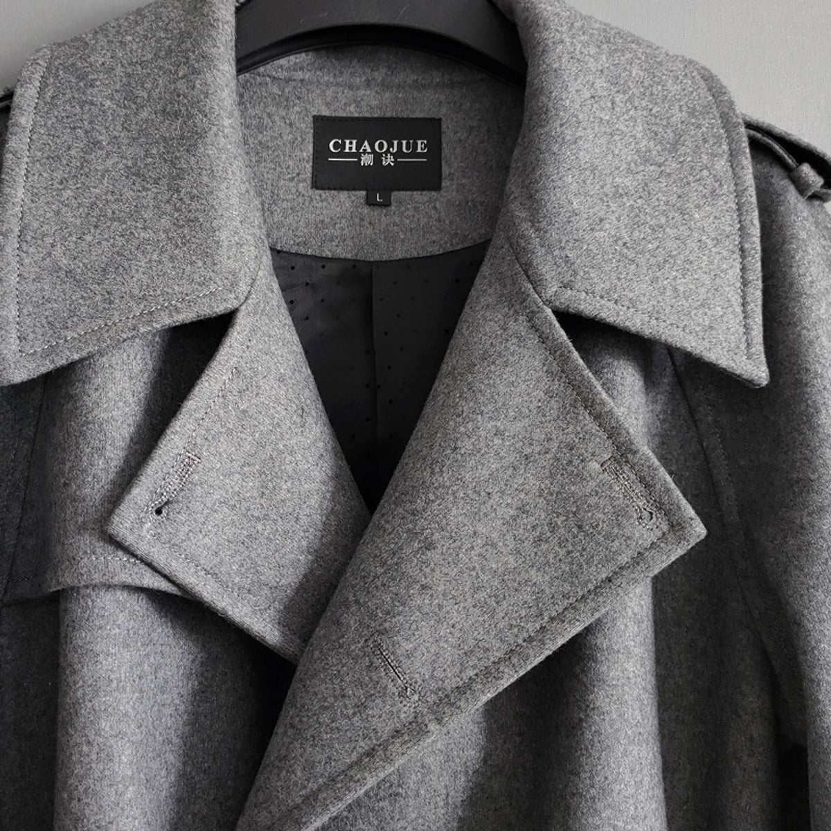 Men's Double Breasted Knee Length Woolen Trench Coat - enhanced image 7