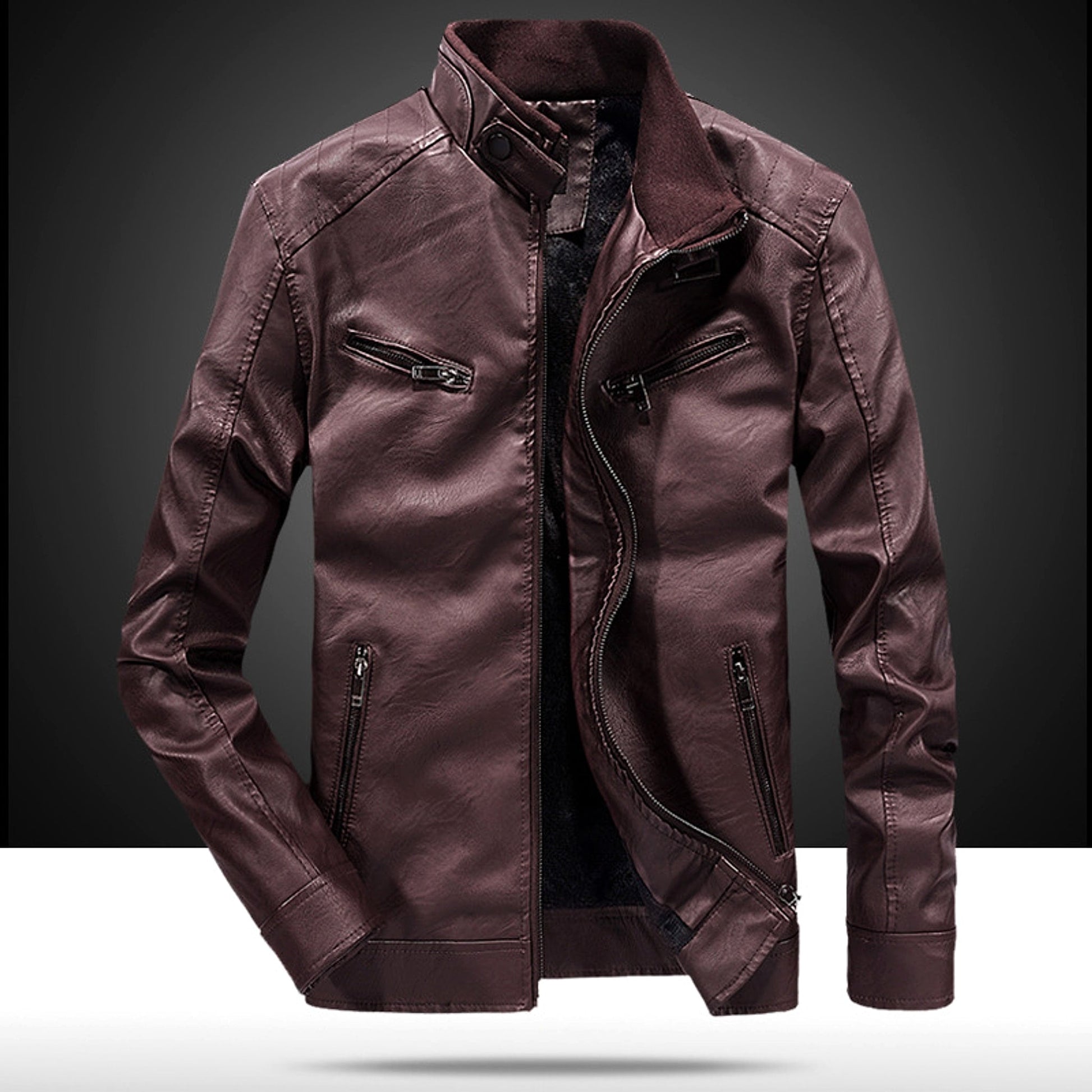 Men's Fashion Casual PU Leather Fleece Padded Coat