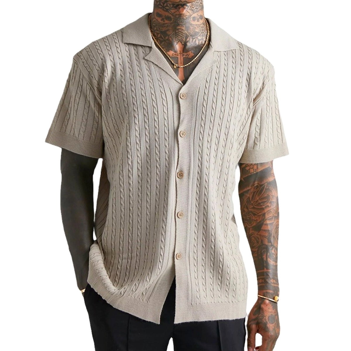 Men's Knitted Button Short-sleeved T-shirt - enhanced image 7