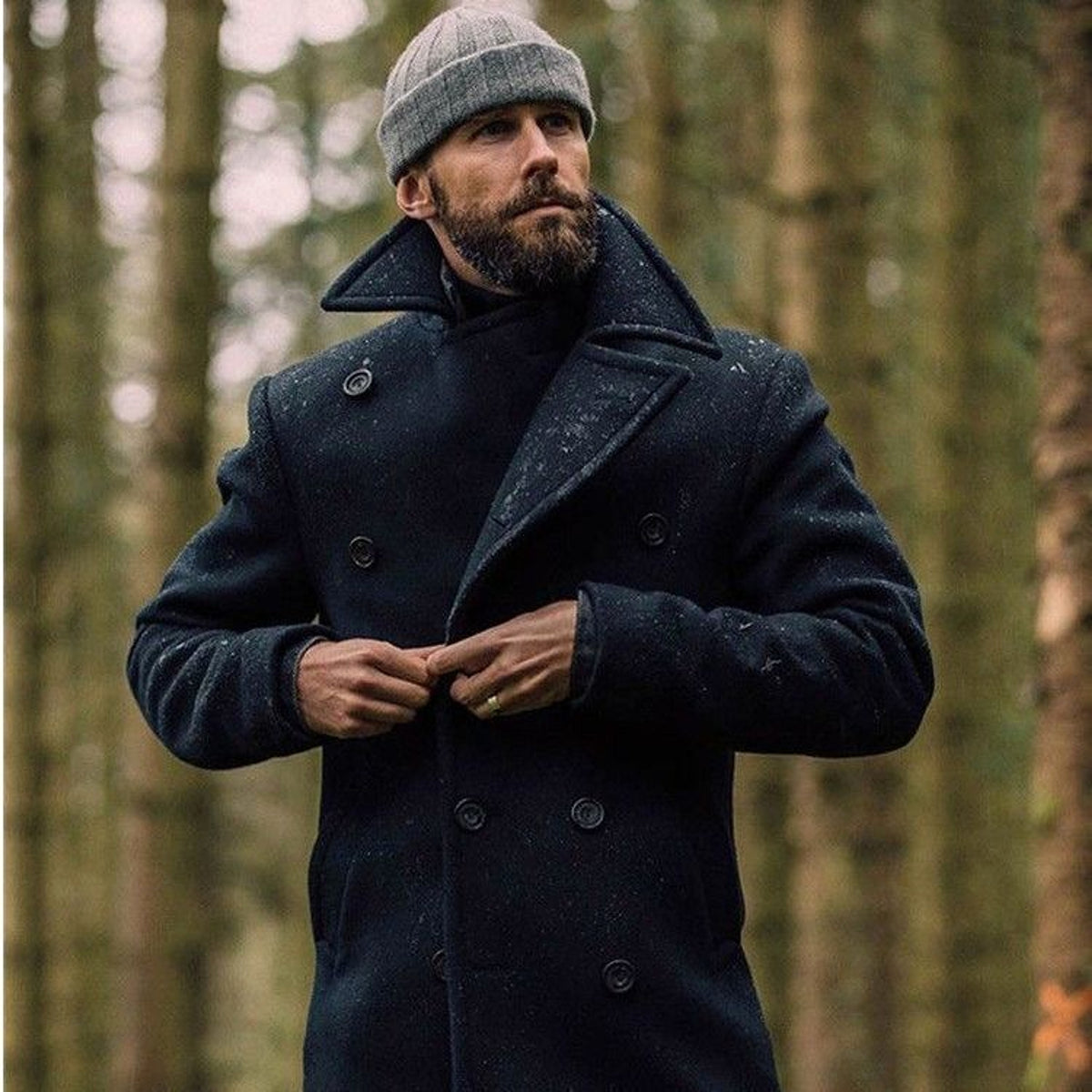 A1. Men's Mid-length Long Sleeve Woolen Coat - enhanced image 7