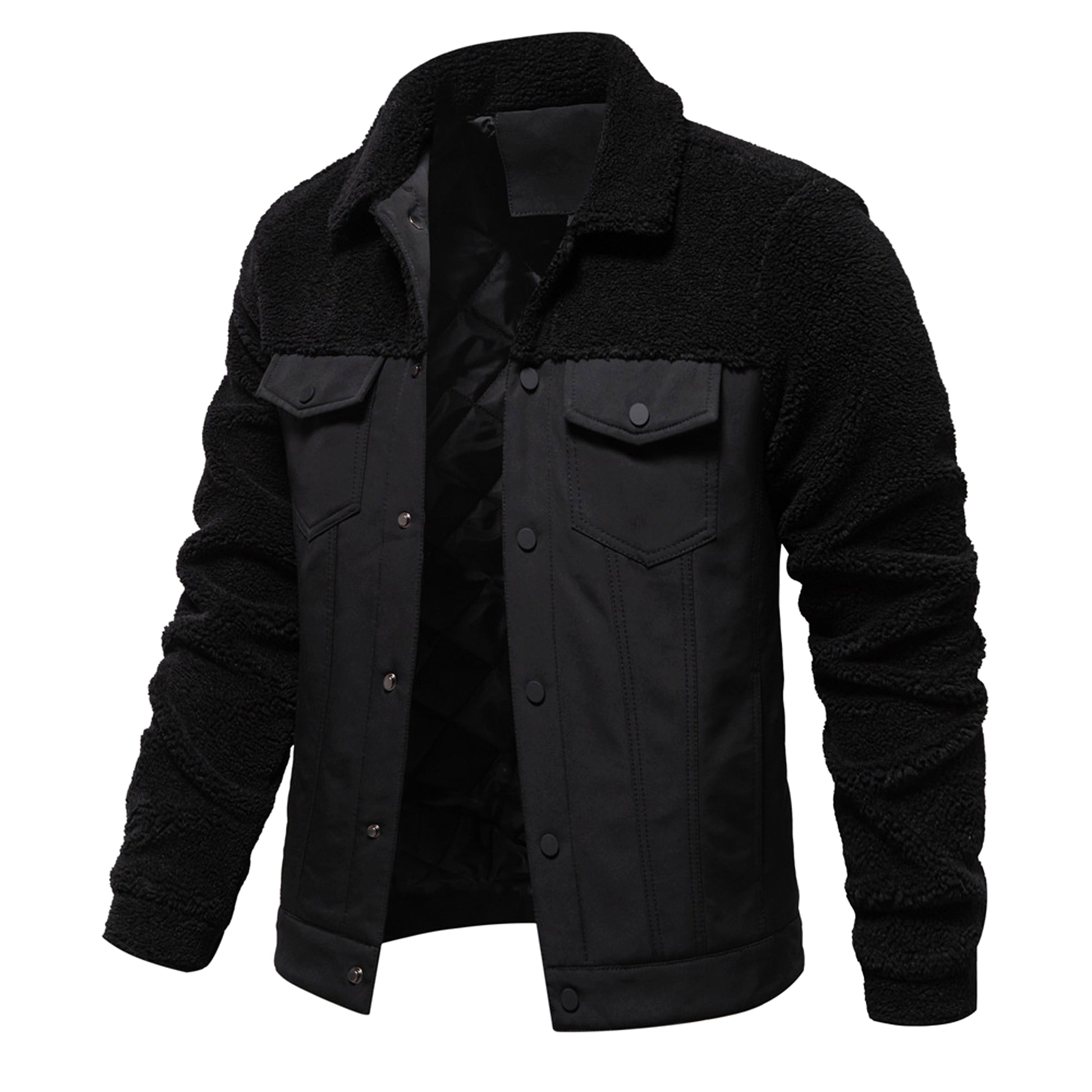Men's New Jacket Fashion Casual Patchwork Lamb Wool Coat - enhanced image 7