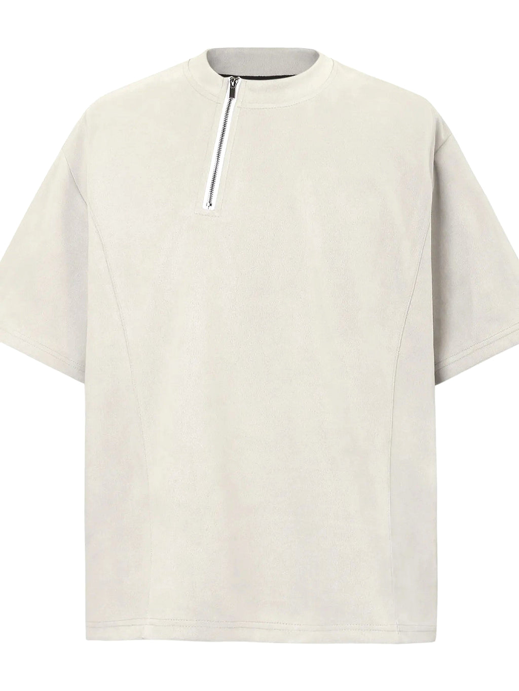 Men's Oversized Diagonal Zip Short Sleeve T-Shirt - enhanced image 7