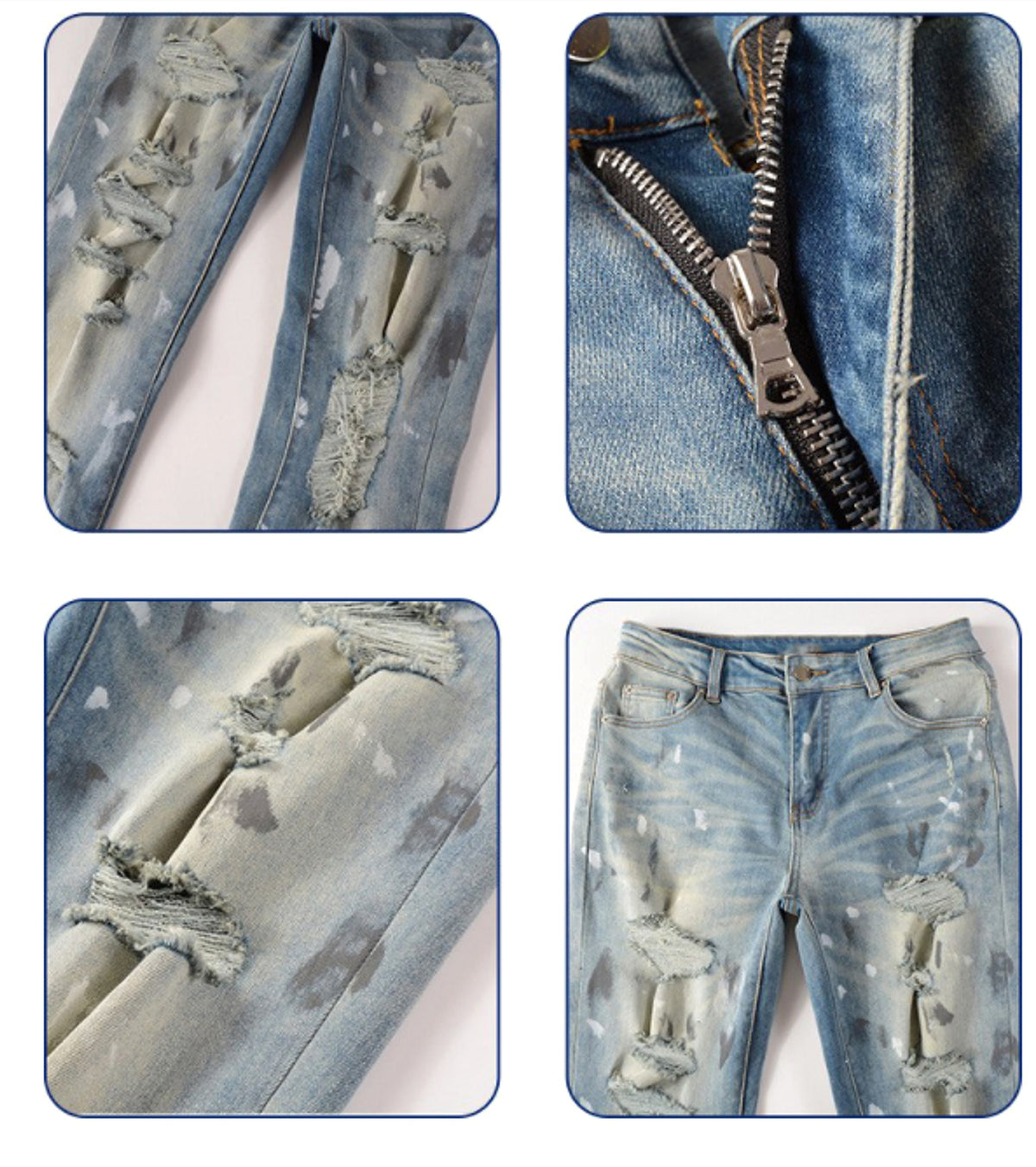 Men's Patch Slimming And Perforated Jeans - enhanced image 7