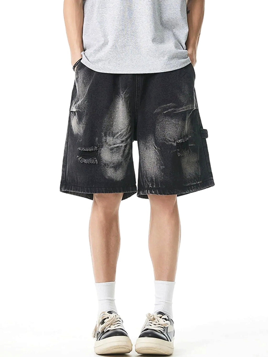 Men's Plus Size Distressed Cargo Denim Shorts - enhanced image 7