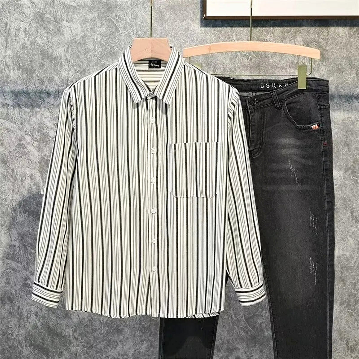 Men's Plus Size Striped Long Sleeve Button-Down Shirt - enhanced image 7