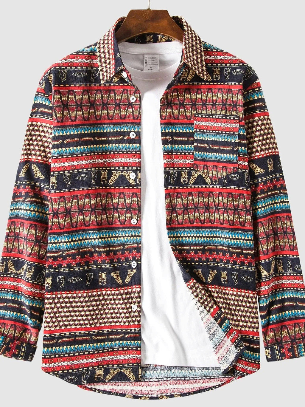 Men's Vintage Ethnic Print Button Down Shirt - enhanced image 7