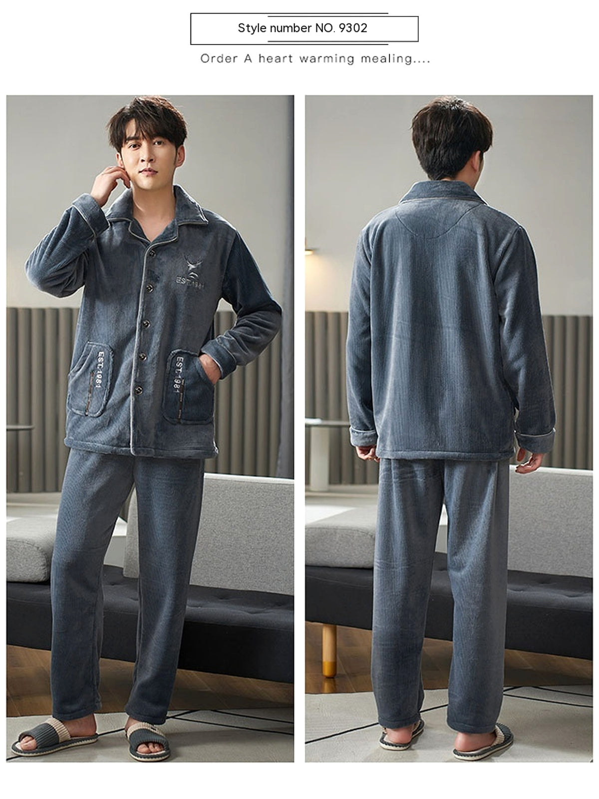 Men's Winter Flannel Pajamas Suit - enhanced image 7
