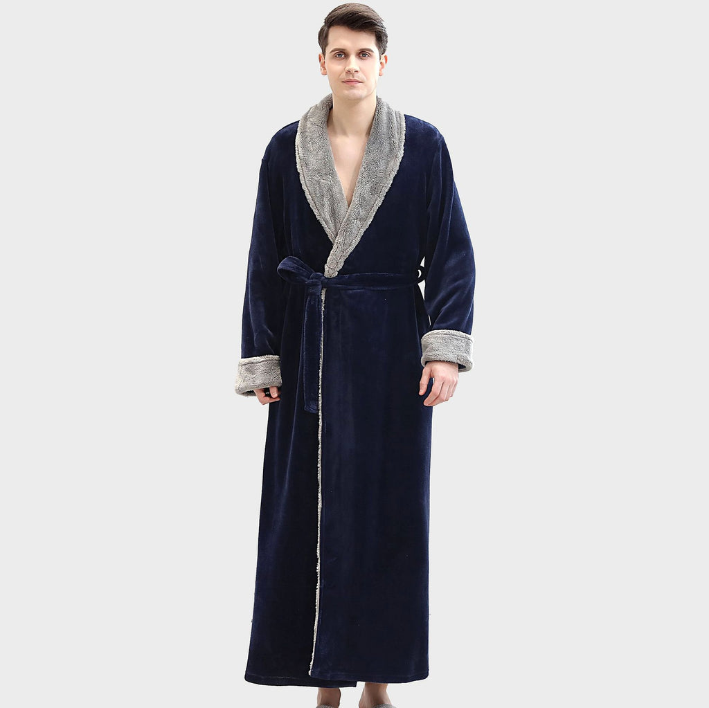 Men's Winter Plus Size Long Bathrobe Coral Fleece Full Length Pajamas - enhanced image 7