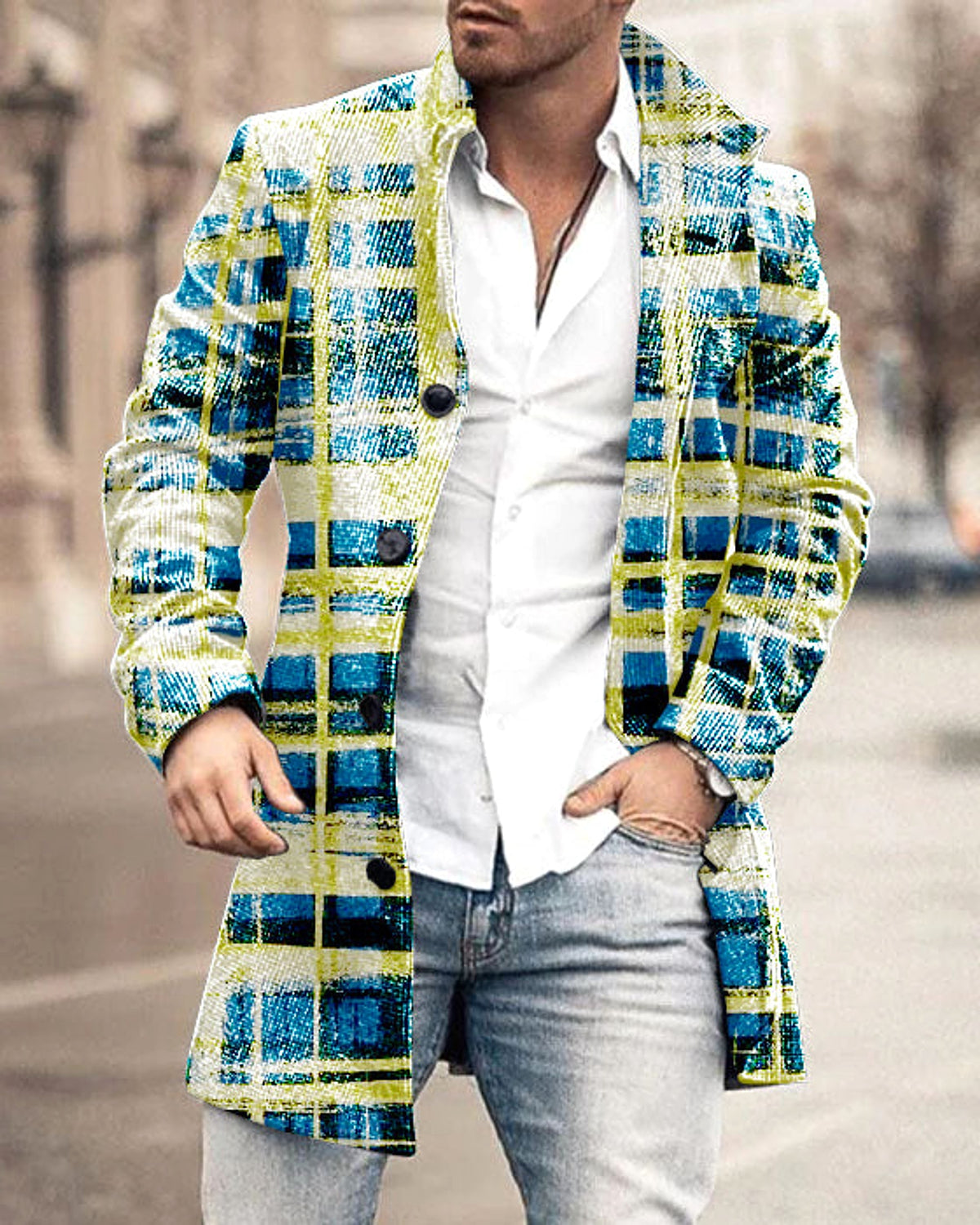 Men's Woolen Stand Collar Mid-length Trench Coat - enhanced image 7
