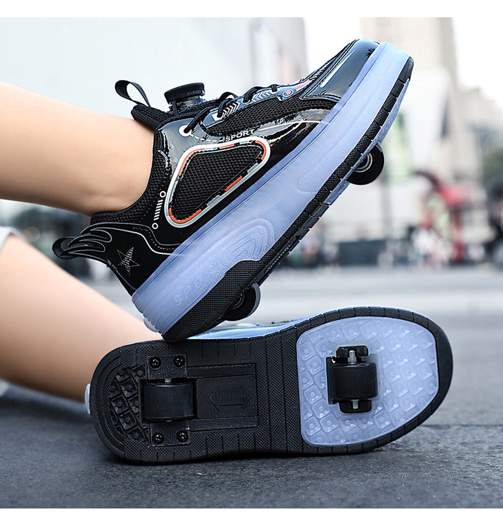 Mesh Double Wheel Heelys Children's Luminous Charging Roller Skating Deformation Skate Shoes - enhanced image 7