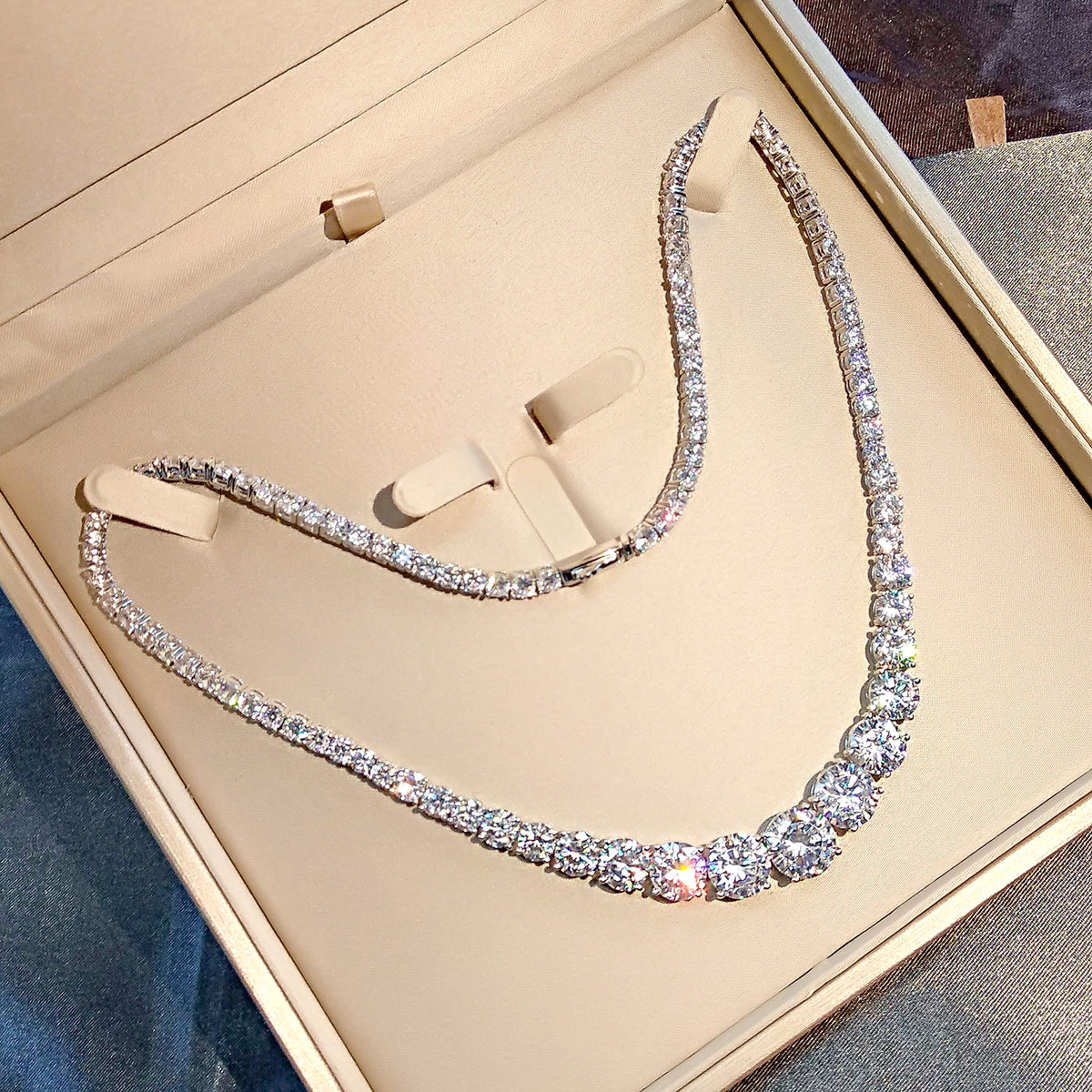 Moissanite 925 Sterling Silver Single Row Full Diamond Necklace For Women - enhanced image 7