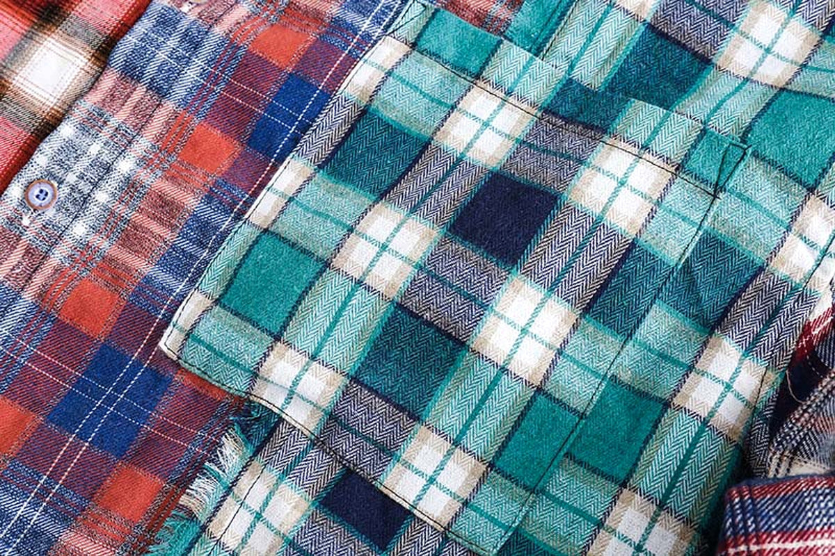 Multi-color Mosaic Plaid Fringed Hem Long Sleeve DressShirt Men - enhanced image 7