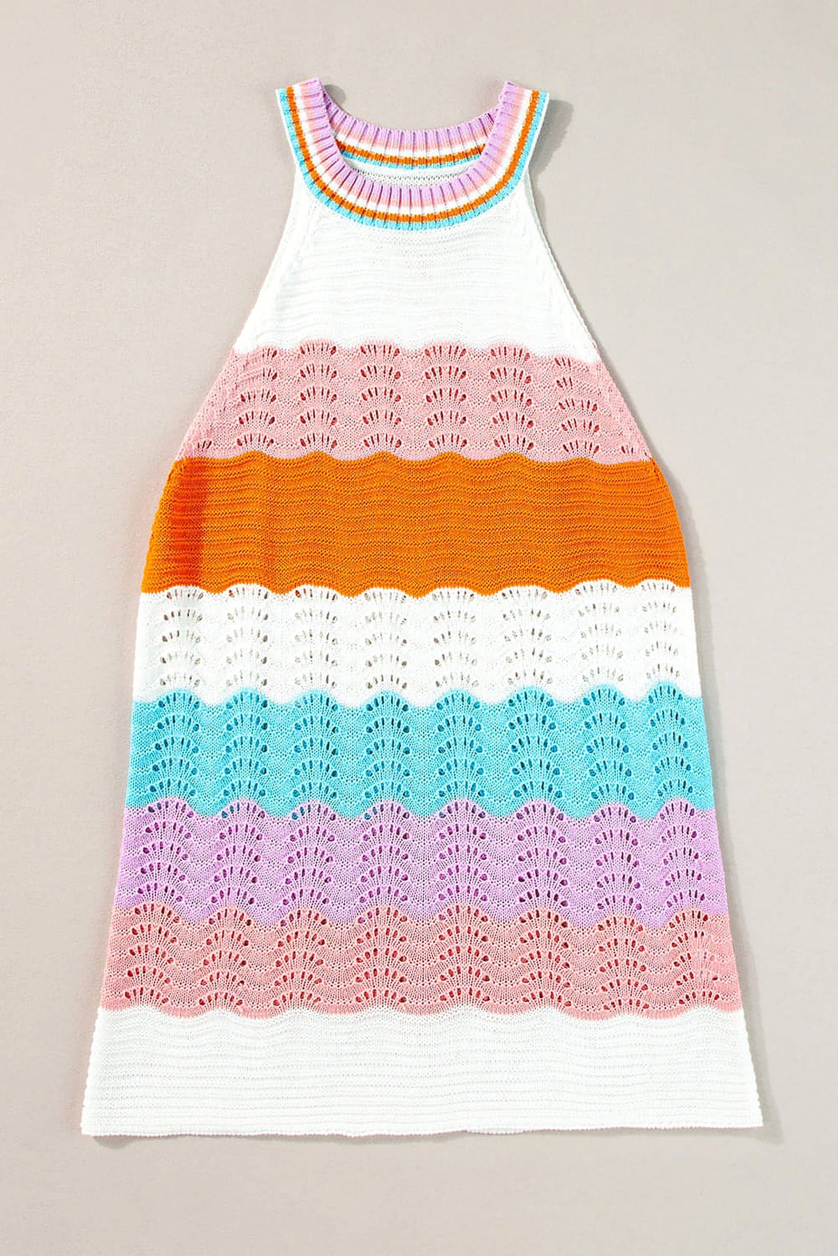 Multicolour Wavy Striped Print Textured Knit Sleeveless Sweater Top - enhanced image 7